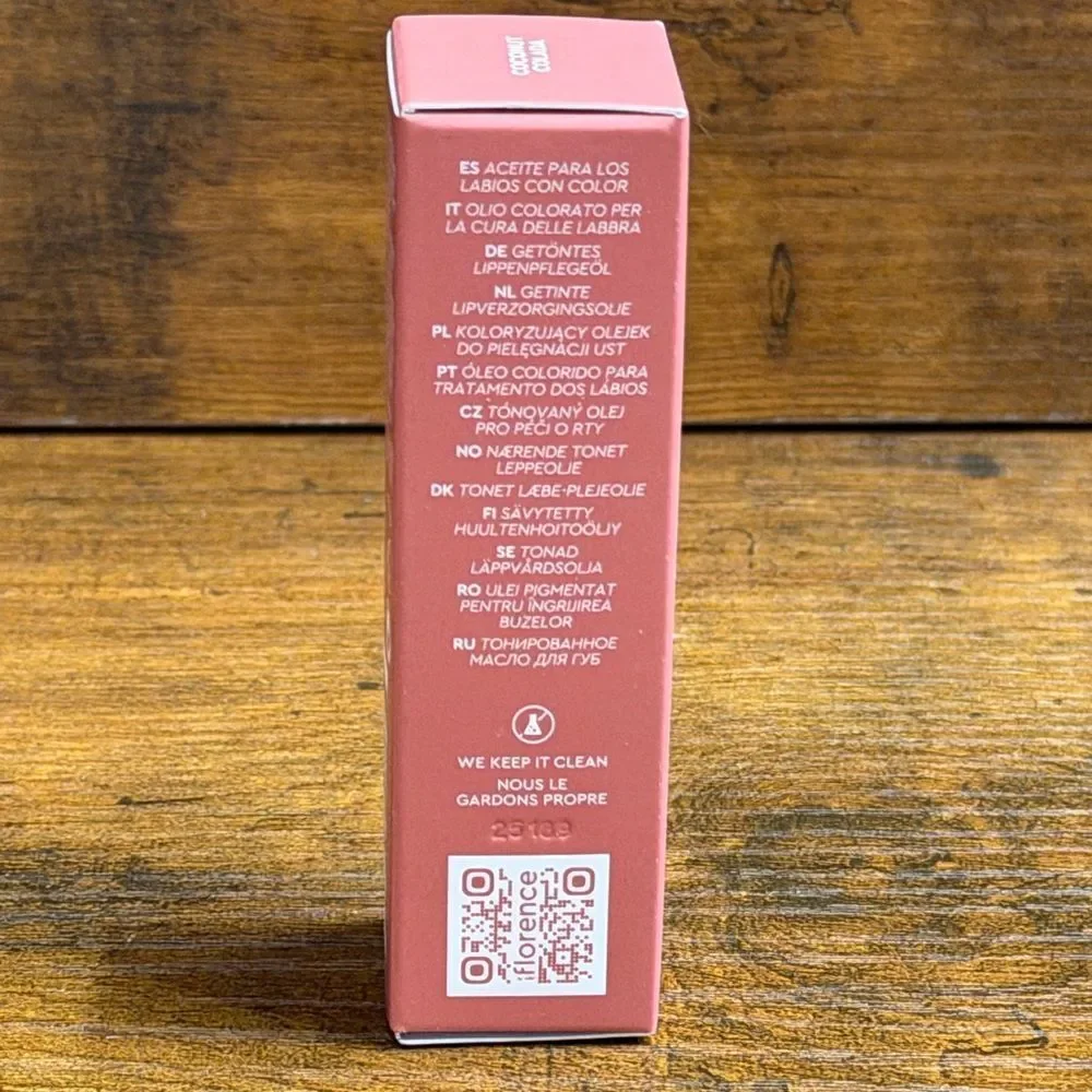 Florence by Mills Stay Plush Lip Oil in Coconut Colada. NEW in box.